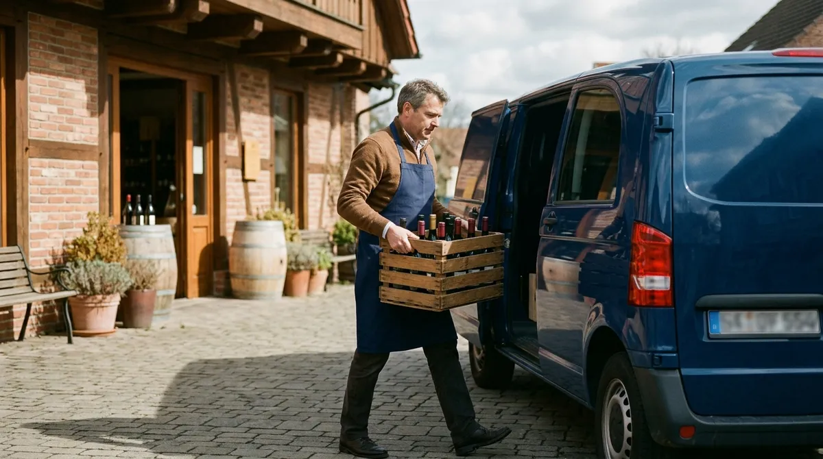 Caviste livrant des caisses de vin